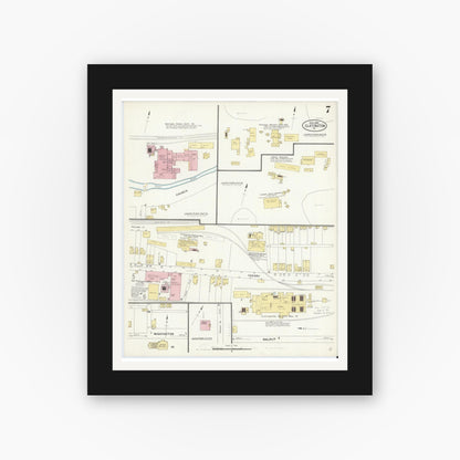 Old map wall art mockup — black gallery frame with white mat — Sanborn Fire Insurance Map from Slatington, Lehigh County, Pennsylvania (1908), Sheet #0007