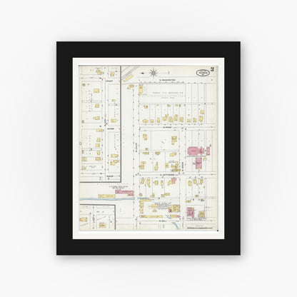 Old map wall art mockup — black gallery frame with white mat — Sanborn Fire Insurance Map from Neosho, Newton County, Missouri (1902), Sheet #0003
