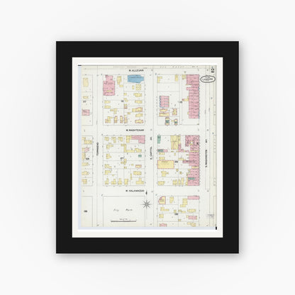 Old map wall art mockup — black gallery frame with white mat — Sanborn Fire Insurance Map from Lansing, Ingham County, Michigan (1892), Sheet #0002