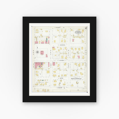 Old map wall art mockup — black gallery frame with white mat — Sanborn Fire Insurance Map from Effingham, Effingham County, Illinois (1906), Sheet #0004
