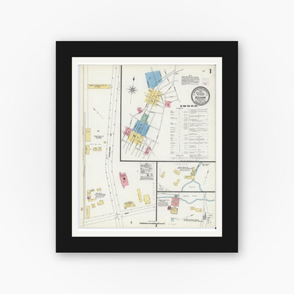 Old map wall art mockup — black gallery frame with white mat — Sanborn Fire Insurance Map from Needham, Norfolk County, Massachusetts (1906) - Complete Map Set