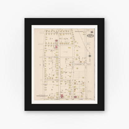 Old map wall art mockup — black gallery frame with white mat — Sanborn Fire Insurance Map from Albemarle, Stanley County, North Carolina (1922), Sheet #0010