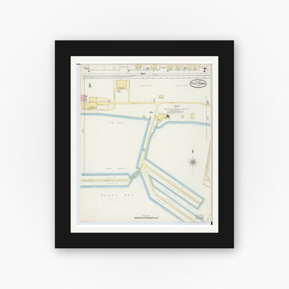Old map wall art mockup — black gallery frame with white mat — Sanborn Fire Insurance Map from East Tawas, Iosco County, Michigan (1893), Sheet #0007