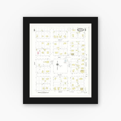 Old map wall art mockup — black gallery frame with white mat — Sanborn Fire Insurance Map from Nora Springs, Floyd County, Iowa (1923), Sheet #0005