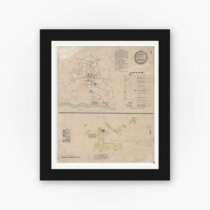Old map wall art mockup — black gallery frame with white mat — Sanborn Fire Insurance Map from Asheville, Buncombe County, North Carolina (1888) - Complete Map Set