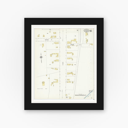 Old map wall art mockup — black gallery frame with white mat — Sanborn Fire Insurance Map from Oxford, Worcester County, Massachusetts (1911), Sheet #0015