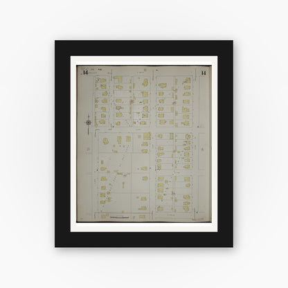 Old map wall art mockup — black gallery frame with white mat — Sanborn Fire Insurance Map from Herrin, Williamson County, Illinois (1947), Sheet #0014