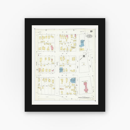 Old map wall art mockup — black gallery frame with white mat — Sanborn Fire Insurance Map from Red Wing, Goodhue County, Minnesota (1910), Sheet #0010