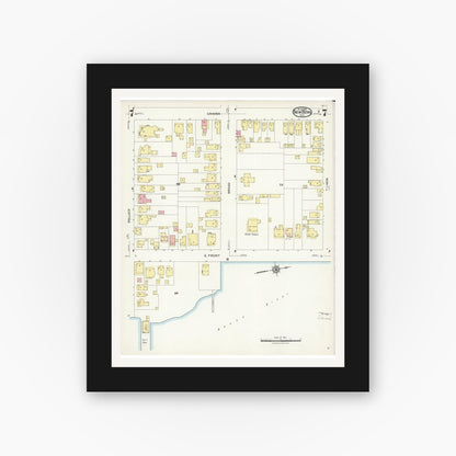 Old map wall art mockup — black gallery frame with white mat — Sanborn Fire Insurance Map from New Bern, Craven County, North Carolina (1924), Sheet #0007
