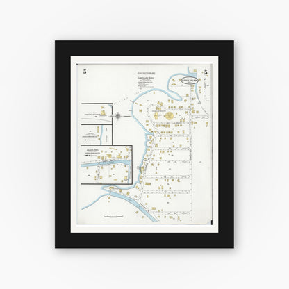 Old map wall art mockup — black gallery frame with white mat — Sanborn Fire Insurance Map from Buckeye Lake, Licking County, Ohio (1929), Sheet #0005