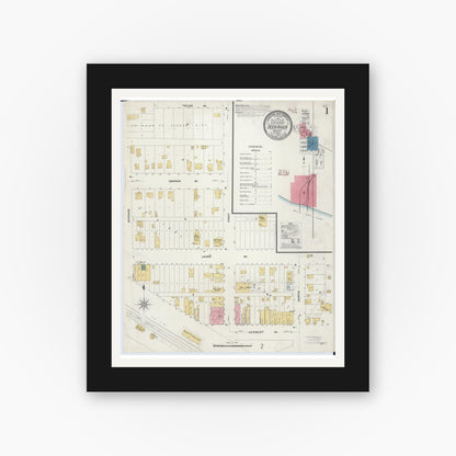 Old map wall art mockup — black gallery frame with white mat — Sanborn Fire Insurance Map from Deer River, Itasca County, Minnesota (1908) - Complete Map Set