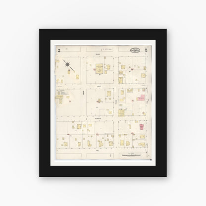 Old map wall art mockup — black gallery frame with white mat — Sanborn Fire Insurance Map from Caldwell, Burleson County, Texas (1943), Sheet #0002