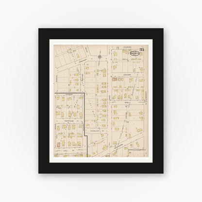 Old map wall art mockup — black gallery frame with white mat — Sanborn Fire Insurance Map from Marinette, Marinette County, Wisconsin (1921), Sheet #0033