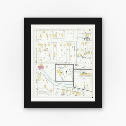 Old map wall art mockup — black gallery frame with white mat — Sanborn Fire Insurance Map from Boyne City, Charlevoix County, Michigan (1919), Sheet #0005