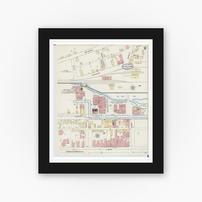 Old map wall art mockup — black gallery frame with white mat — Sanborn Fire Insurance Map from Middletown, Butler County, Ohio (1895), Sheet #0002