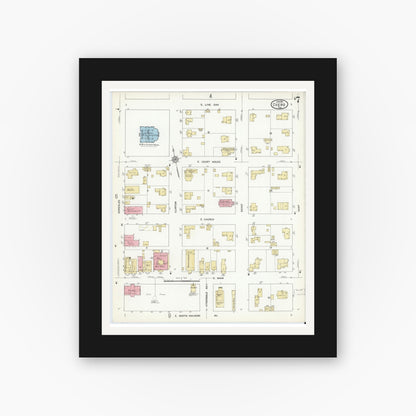 Old map wall art mockup — black gallery frame with white mat — Sanborn Fire Insurance Map from Cuero, De Witt County, Texas (1912), Sheet #0007