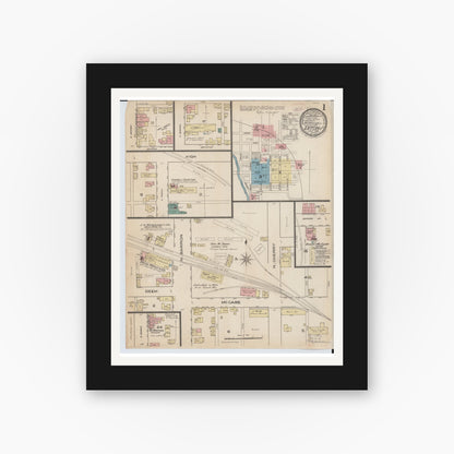Old map wall art mockup — black gallery frame with white mat — Sanborn Fire Insurance Map from Eaton, Preble County, Ohio (1885) - Complete Map Set
