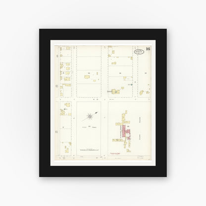Old map wall art mockup — black gallery frame with white mat — Sanborn Fire Insurance Map from Benicia, Solano County, California (1899), Sheet #0016