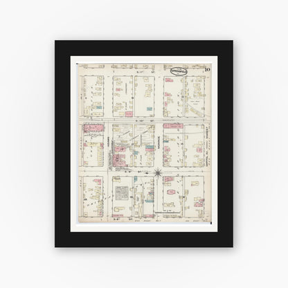 Old map wall art mockup — black gallery frame with white mat — Sanborn Fire Insurance Map from Springfield, Sangamon County, Illinois (1884), Sheet #0010