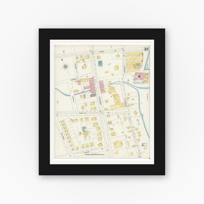 Old map wall art mockup — black gallery frame with white mat — Sanborn Fire Insurance Map from Nyack, Rockland County, New York. (1903), Sheet #0010