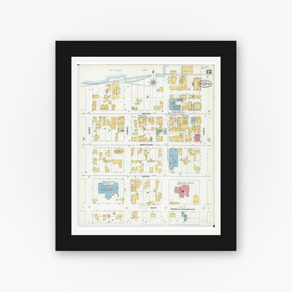 Old map wall art mockup — black gallery frame with white mat — Sanborn Fire Insurance Map from Houghton, Houghton County, Michigan (1900), Sheet #0012
