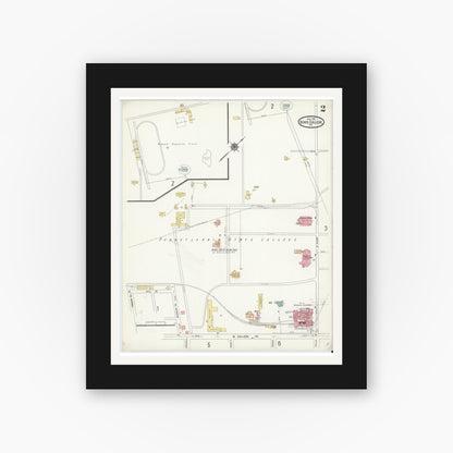 Old map wall art mockup — black gallery frame with white mat — Sanborn Fire Insurance Map from State College, Centre County, Pennsylvania (1911), Sheet #0002