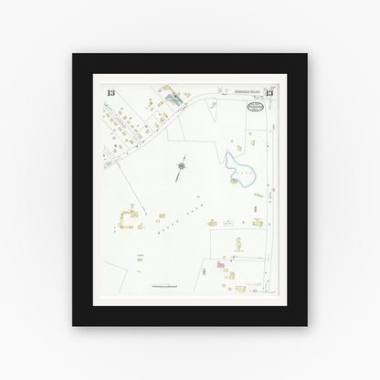 Old map wall art mockup — black gallery frame with white mat — Sanborn Fire Insurance Map from Andover, Essex County, Massachusetts (1930), Sheet #0013