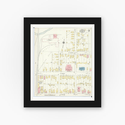 Old map wall art mockup — black gallery frame with white mat — Sanborn Fire Insurance Map from Xenia, Greene County, Ohio (1910), Sheet #0003