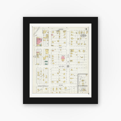 Old map wall art mockup — black gallery frame with white mat — Sanborn Fire Insurance Map from Lake Crystal, Blue Earth County, Minnesota (1900), Sheet #0003