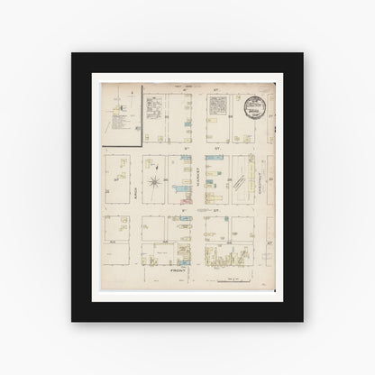 Old map wall art mockup — black gallery frame with white mat — Sanborn Fire Insurance Map from Baird, Callahan County, Texas (1885), Sheet #0001
