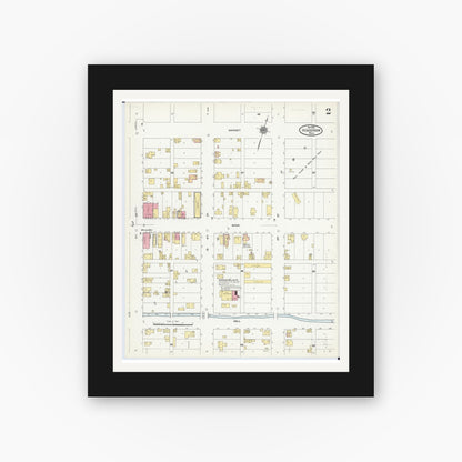 Old map wall art mockup — black gallery frame with white mat — Sanborn Fire Insurance Map from Henderson, Sibley County, Minnesota (1910), Sheet #0002