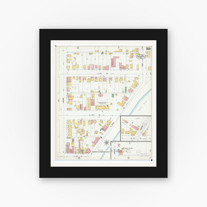 Old map wall art mockup — black gallery frame with white mat — Sanborn Fire Insurance Map from Marietta, Washington County, Ohio (1900), Sheet #0010