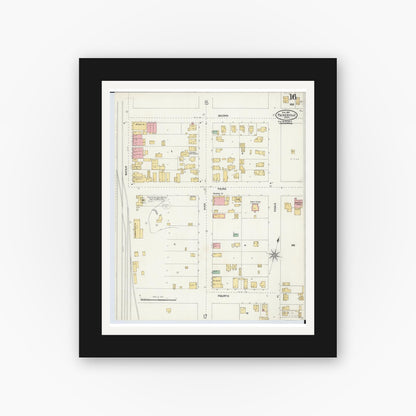Old map wall art mockup — black gallery frame with white mat — Sanborn Fire Insurance Map from Painesville, Lake County, Ohio (1904), Sheet #0016