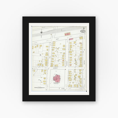 Old map wall art mockup — black gallery frame with white mat — Sanborn Fire Insurance Map from Conneaut, Ashtabula County, Ohio (1919), Sheet #0003