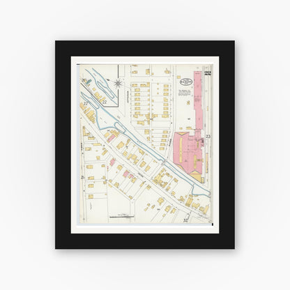 Old map wall art mockup — black gallery frame with white mat — Sanborn Fire Insurance Map from Newark, Licking County, Ohio (1905), Sheet #0022