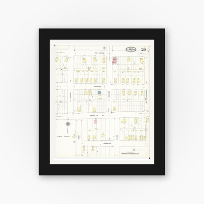 Old map wall art mockup — black gallery frame with white mat — Sanborn Fire Insurance Map from Fort Madison, Lee County, Iowa (1913), Sheet #0020