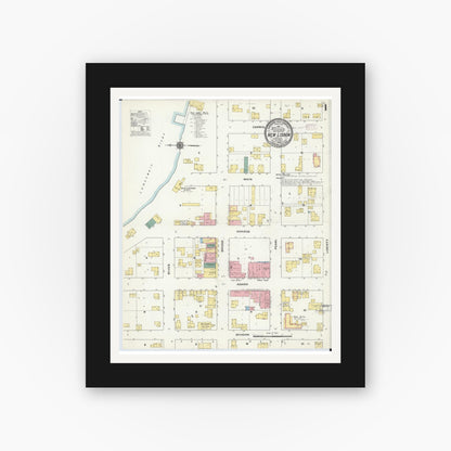 Old map wall art mockup — black gallery frame with white mat — Sanborn Fire Insurance Map from New Lisbon, Juneau County, Wisconsin (1909), Sheet #0001