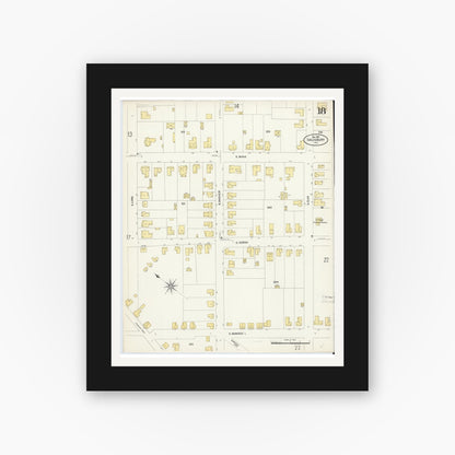 Old map wall art mockup — black gallery frame with white mat — Sanborn Fire Insurance Map from Salisbury, Rowan County, North Carolina (1907), Sheet #0018