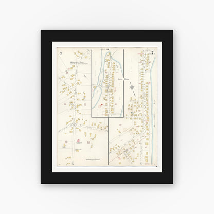 Old map wall art mockup — black gallery frame with white mat — Sanborn Fire Insurance Map from Marshfield, Plymouth County, Massachusetts (1942), Sheet #0007