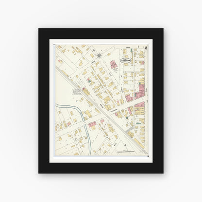 Old map wall art mockup — black gallery frame with white mat — Sanborn Fire Insurance Map from Columbus Grove, Putnam County, Ohio (1901), Sheet #0002