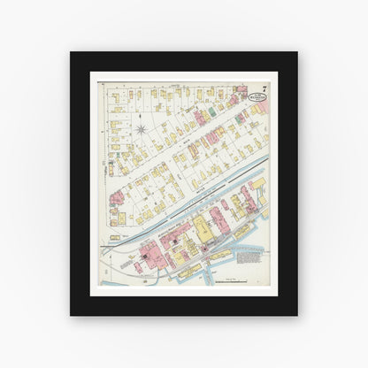 Old map wall art mockup — black gallery frame with white mat — Sanborn Fire Insurance Map from Menasha, Winnebago County, Wisconsin (1895), Sheet #0007