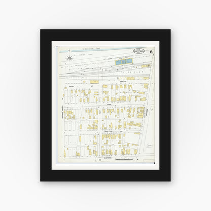 Old map wall art mockup — black gallery frame with white mat — Sanborn Fire Insurance Map from Sault Sainte Marie, Chippewa County, Michigan (1902), Sheet #0006