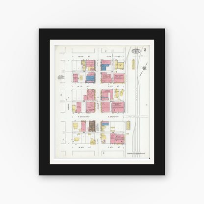 Old map wall art mockup — black gallery frame with white mat — Sanborn Fire Insurance Map from Cisco, Eastland County, Texas (1920), Sheet #0003