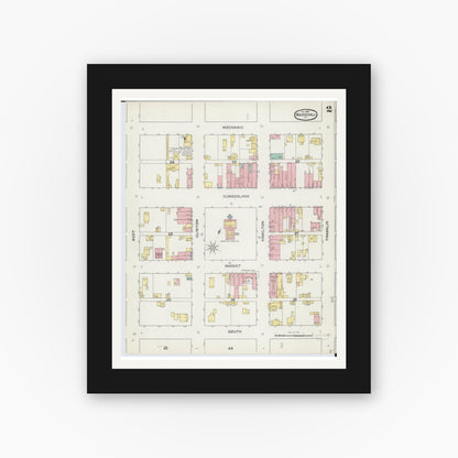 Old map wall art mockup — black gallery frame with white mat — Sanborn Fire Insurance Map from Marshall, Clark County, Illinois (1892), Sheet #0002