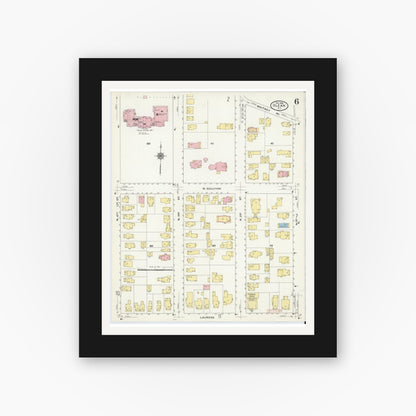 Old map wall art mockup — black gallery frame with white mat — Sanborn Fire Insurance Map from Olean, Cattaraugus County, New York (1909), Sheet #0006