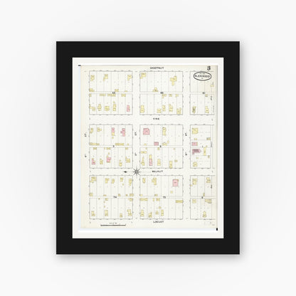 Old map wall art mockup — black gallery frame with white mat — Sanborn Fire Insurance Map from Glenwood, Mills County, Iowa (1891), Sheet #0003