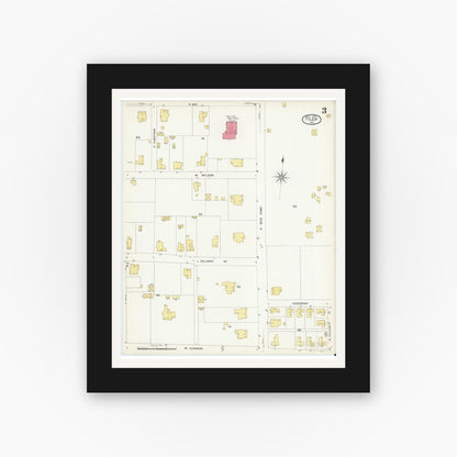 Old map wall art mockup — black gallery frame with white mat — Sanborn Fire Insurance Map from Tyler, Smith County, Texas (1907), Sheet #0003