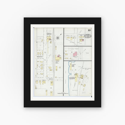 Old map wall art mockup — black gallery frame with white mat — Sanborn Fire Insurance Map from Big Rapids, Mecosta County, Michigan (1892), Sheet #0010