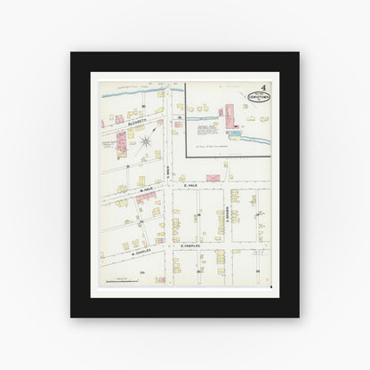 Old map wall art mockup — black gallery frame with white mat — Sanborn Fire Insurance Map from Lewistown, Mifflin County, Pennsylvania (1891), Sheet #0004