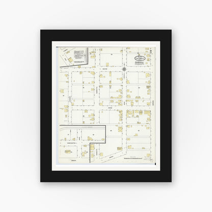 Old map wall art mockup — black gallery frame with white mat — Sanborn Fire Insurance Map from Caldwell, Noble County, Ohio (1911), Sheet #0007